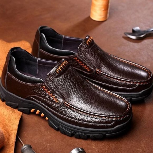 Genuine Cow Leather Oxfords - 10 Brown